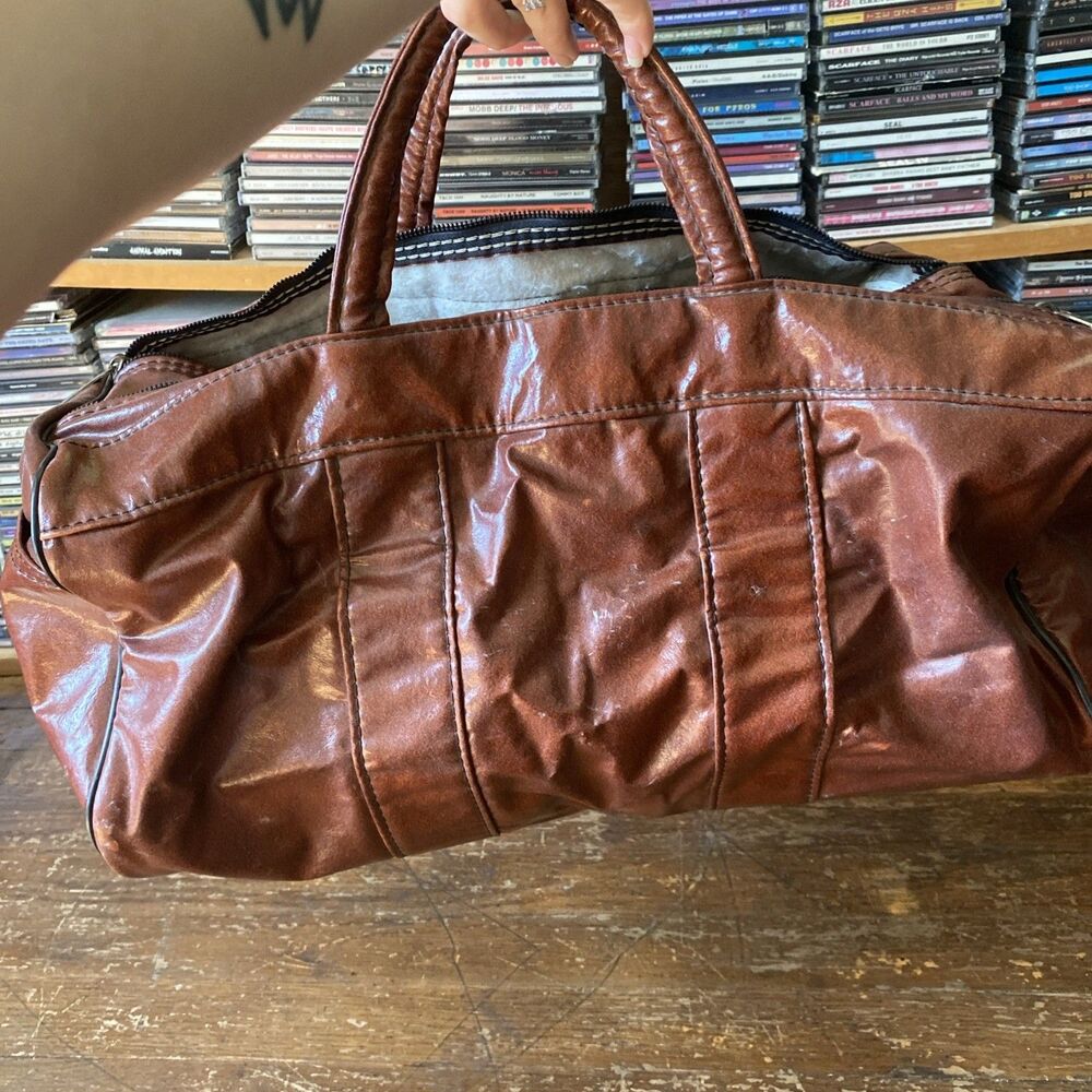 Vtg Wilson Faux Brown Faux Leather Sports Duffle Carry On Gym Travel Bag